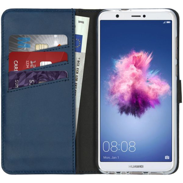 Selencia Echt Lederen Bookcase Huawei P Smart - Blauw