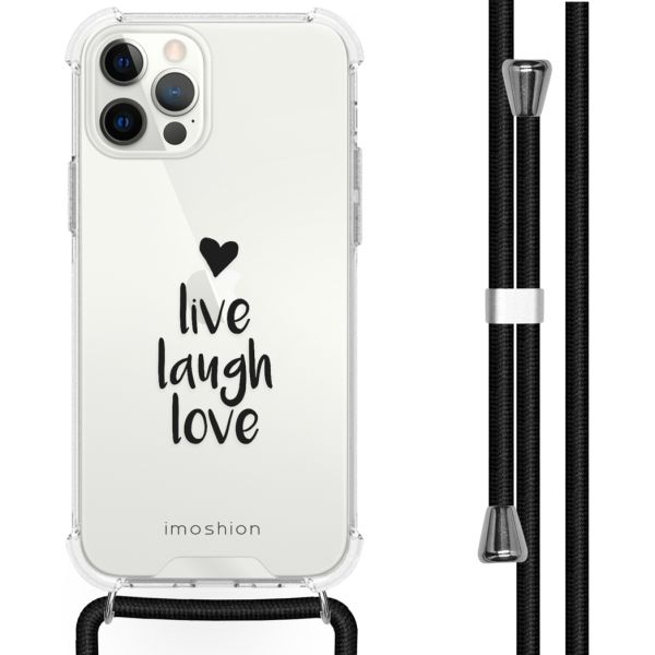 imoshion Design hoesje met koord iPhone 12 (Pro) - Live Laugh Love - Zwart