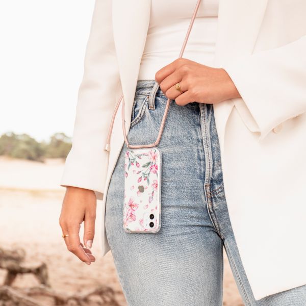 imoshion Design hoesje met koord iPhone 12 Mini - Bloem - Roze