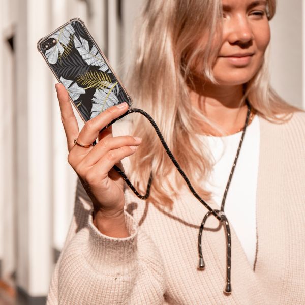 imoshion Design hoesje met koord iPhone SE (2022 / 2020) / 8 / 7 - Bladeren - Zwart / Goud