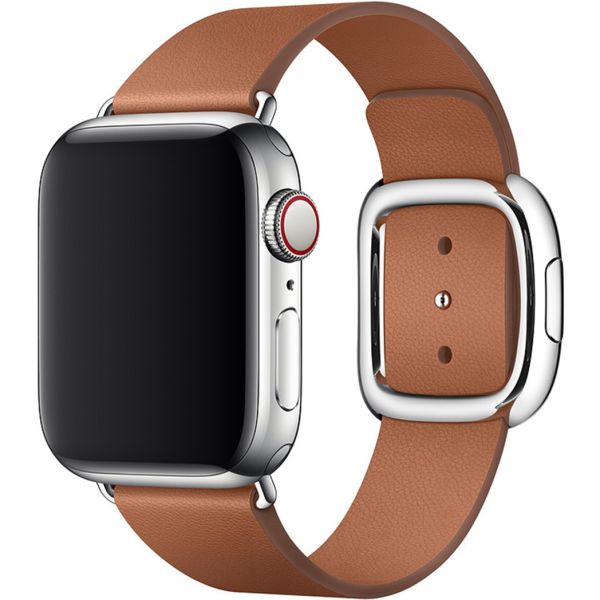 Apple Leather Band Modern Buckle Apple Watch Series 1-9 / SE - 38/40/41 mm / Series 10 - 42 mm - Maat M - Saddle Brown