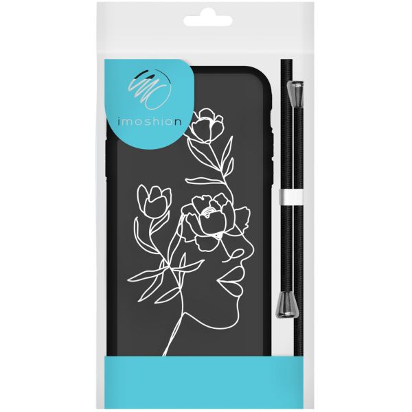 imoshion Design hoesje met koord iPhone 11 - Abstract Gezicht Bloem - Zwart