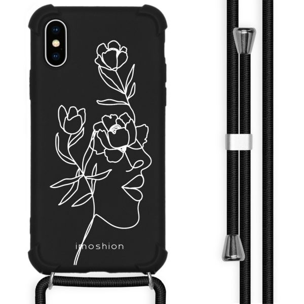 imoshion Design hoesje met koord iPhone X / Xs - Abstract Gezicht Bloem - Zwart