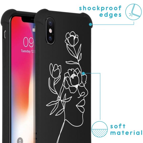 imoshion Design hoesje met koord iPhone X / Xs - Abstract Gezicht Bloem - Zwart