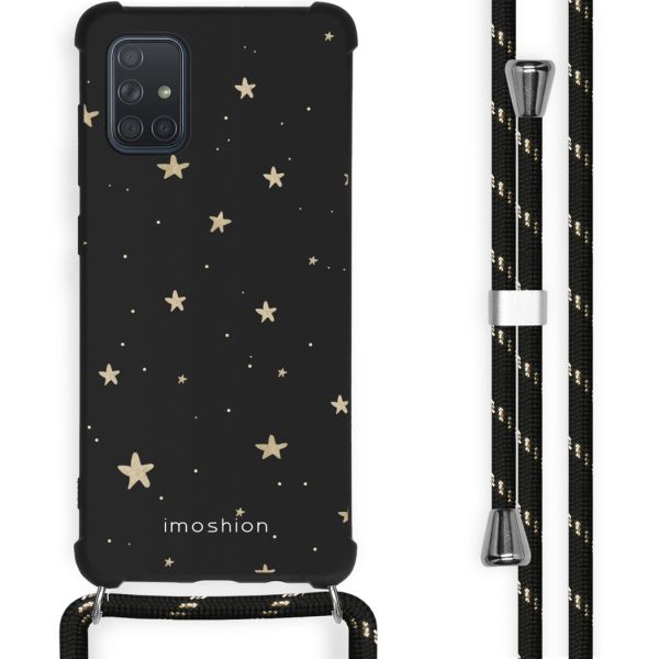 imoshion Design hoesje met koord Samsung Galaxy A71 - Sterren - Zwart / Goud