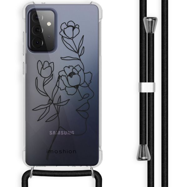 imoshion Design hoesje met koord Samsung Galaxy A72 - Abstract Gezicht Bloem - Transparant