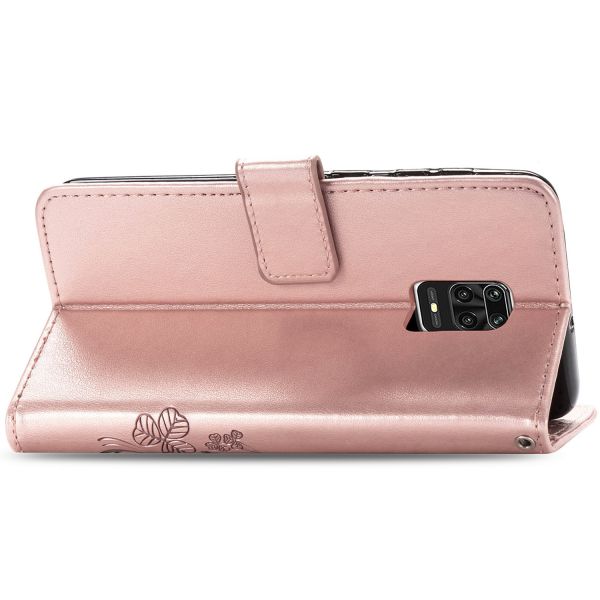 Klavertje Bloemen Bookcase Redmi Note 9 Pro / 9S - Rosé Goud
