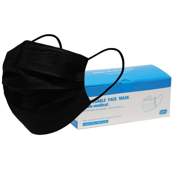 Wegwerp mondkapje met elastiek volwassenen - 2000 Pack-Zwart