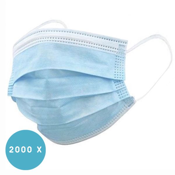 Wegwerp mondkapje met elastiek volwassenen - 2000 Pack-Blauw