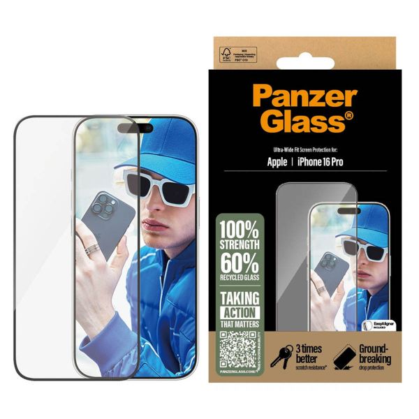 PanzerGlass Ultra-Wide Fit Anti-Bacterial Screenprotector iPhone 16 Pro