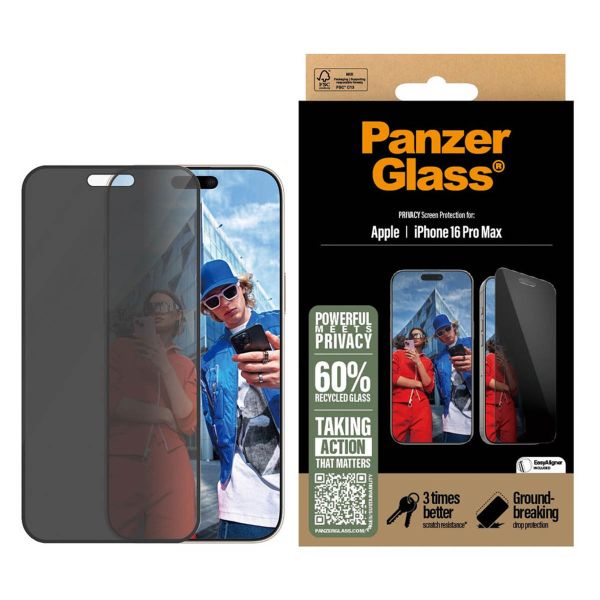 PanzerGlass Privacy Ultra-Wide Fit Anti-Bacterial Screenprotector incl. applicator iPhone 16 Pro Max