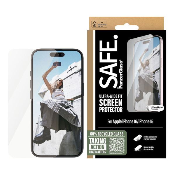 PanzerGlass SAFE Ultra-Wide Fit Screenprotector iPhone 16