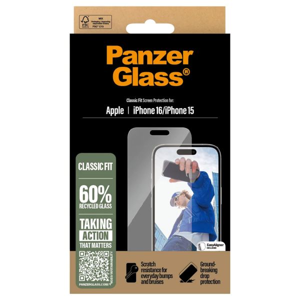 PanzerGlass Anti-Bacterial Screenprotector iPhone 16