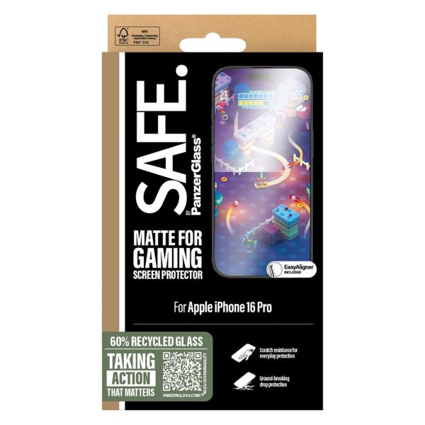 PanzerGlass SAFE Gaming Screenprotector Ultra Wide Fit met applicator iPhone 16 Pro