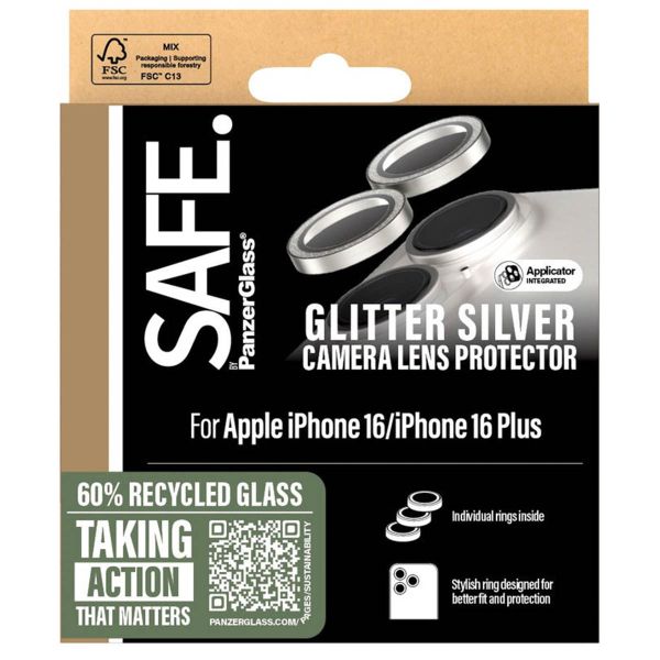 PanzerGlass SAFE Camera Lens Protector iPhone 16 / 16 Plus - Glitter Silver