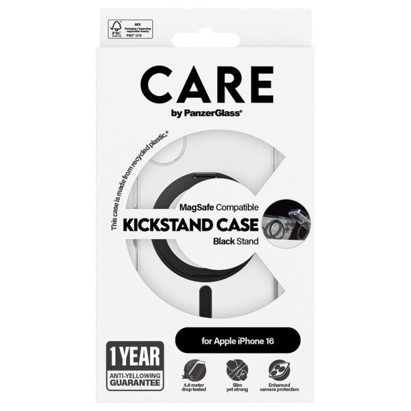 PanzerGlass CARE Kickstand Case MagSafe iPhone 16 - Zwart