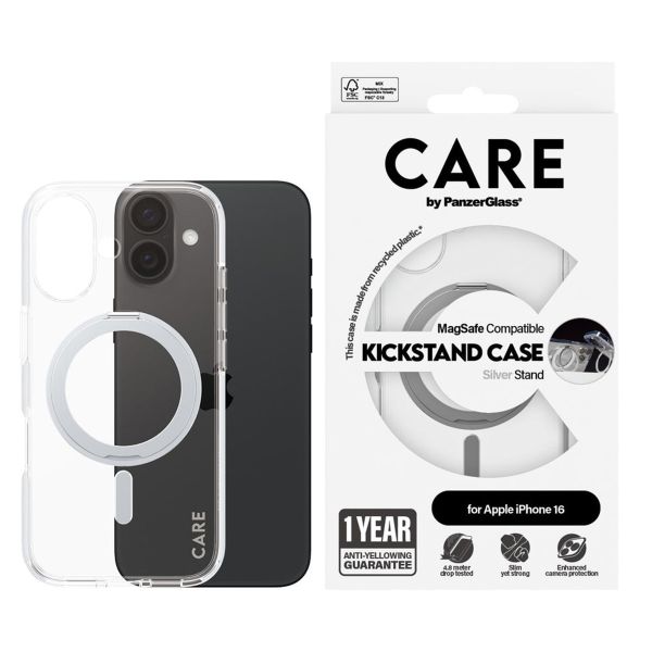 PanzerGlass CARE Kickstand Case MagSafe iPhone 16 - Zilver