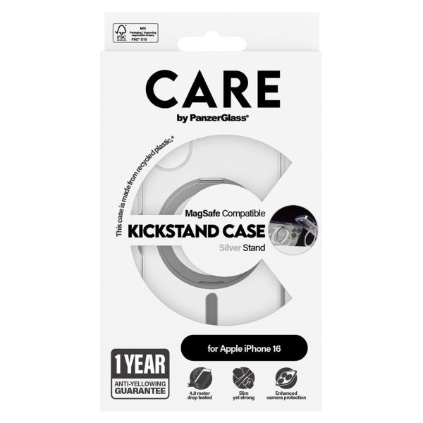 PanzerGlass CARE Kickstand Case MagSafe iPhone 16 - Zilver