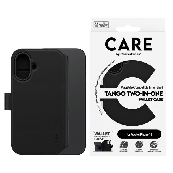 PanzerGlass CARE Tango 2-in-1 Wallet Case MagSafe iPhone 16 - Zwart