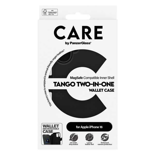 PanzerGlass CARE Tango 2-in-1 Wallet Case MagSafe iPhone 16 - Zwart