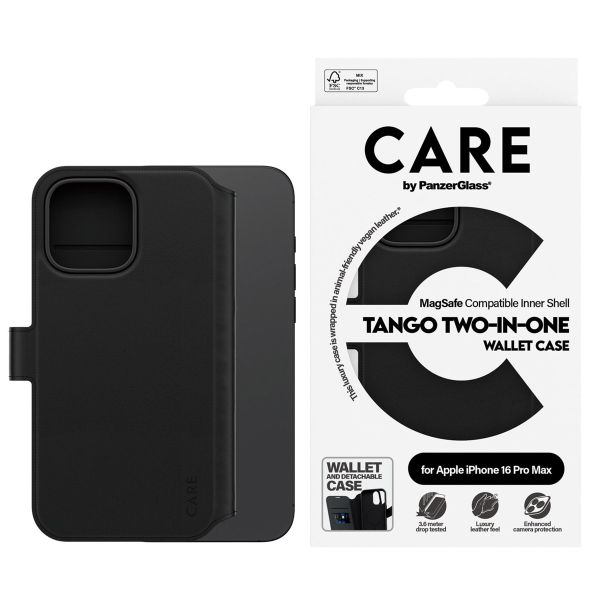 PanzerGlass CARE Tango 2-in-1 Wallet Case MagSafe iPhone 16 Pro Max - Zwart