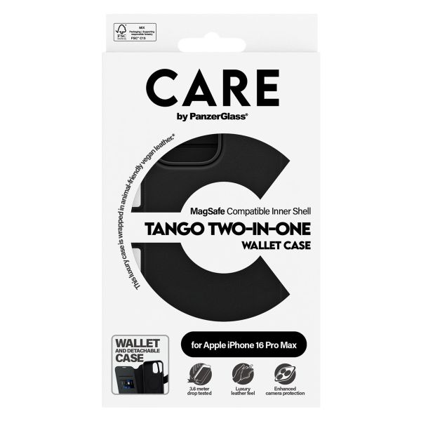 PanzerGlass CARE Tango 2-in-1 Wallet Case MagSafe iPhone 16 Pro Max - Zwart