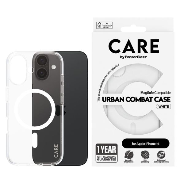 PanzerGlass CARE Urban Combat Case MagSafe iPhone 16 - Transparant / Wit