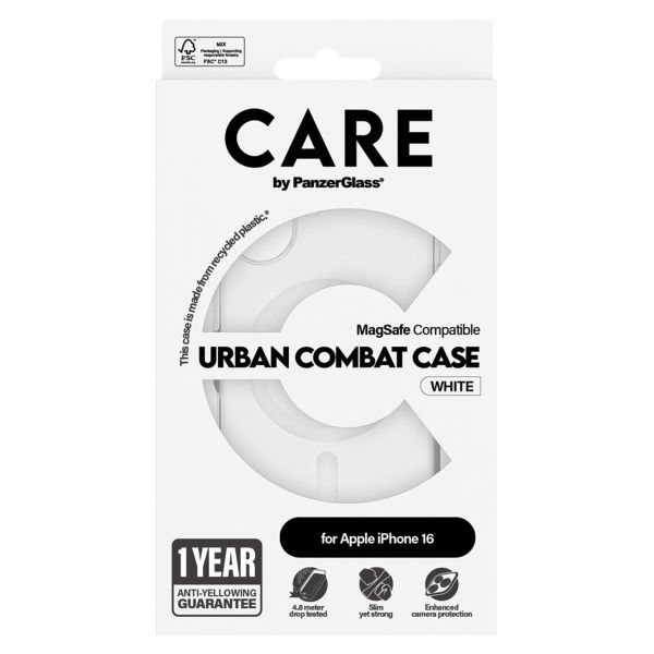 PanzerGlass CARE Urban Combat Case MagSafe iPhone 16 - Transparant / Wit