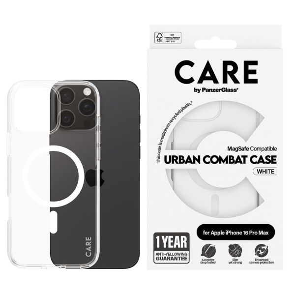 PanzerGlass CARE Urban Combat Case MagSafe iPhone 16 Pro Max - Transparant / Wit