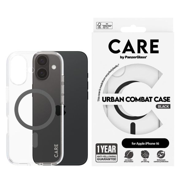 PanzerGlass CARE Urban Combat Case MagSafe iPhone 16 - Transparant / Zwart