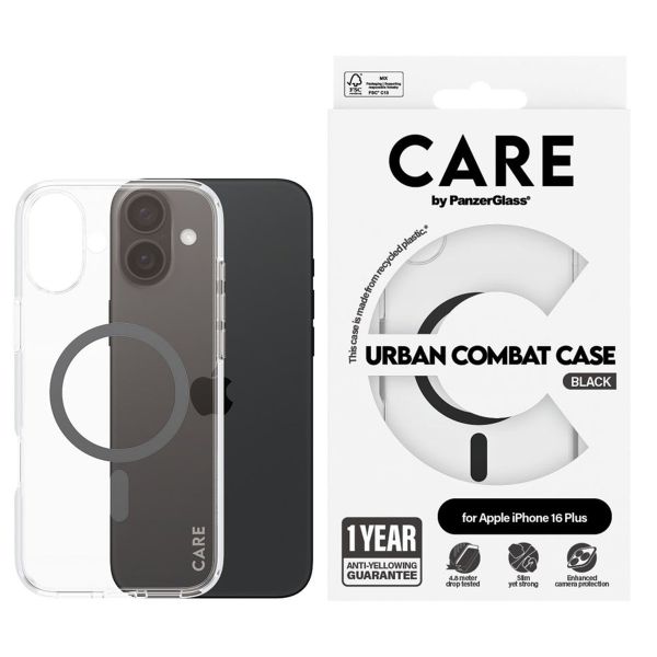 PanzerGlass CARE Urban Combat Case MagSafe iPhone 16 Plus - Transparant / Zwart