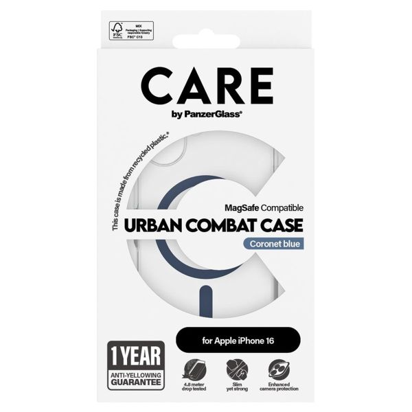 PanzerGlass CARE Urban Combat Case MagSafe iPhone 16 - Transparant / Blauw