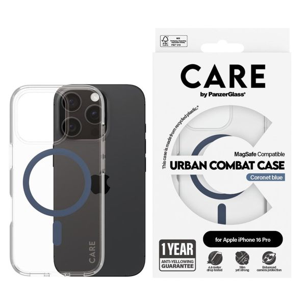 PanzerGlass CARE Urban Combat Case MagSafe iPhone 16 Pro- Transparant / Blauw