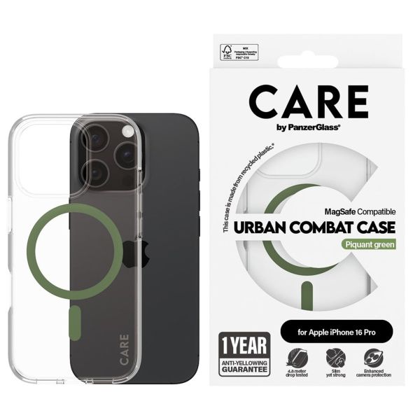 PanzerGlass CARE Urban Combat Case MagSafe iPhone 16 Pro - Transparant / Groen