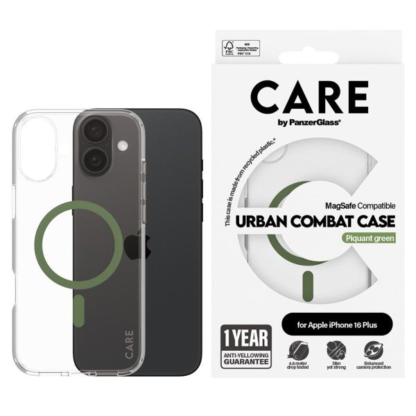 PanzerGlass CARE Urban Combat Case MagSafe iPhone 16 Plus - Transparant / Groen