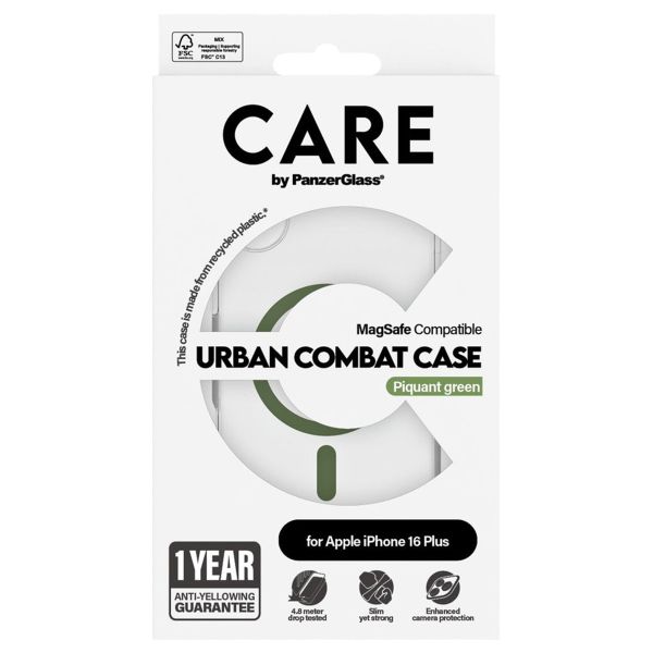 PanzerGlass CARE Urban Combat Case MagSafe iPhone 16 Plus - Transparant / Groen