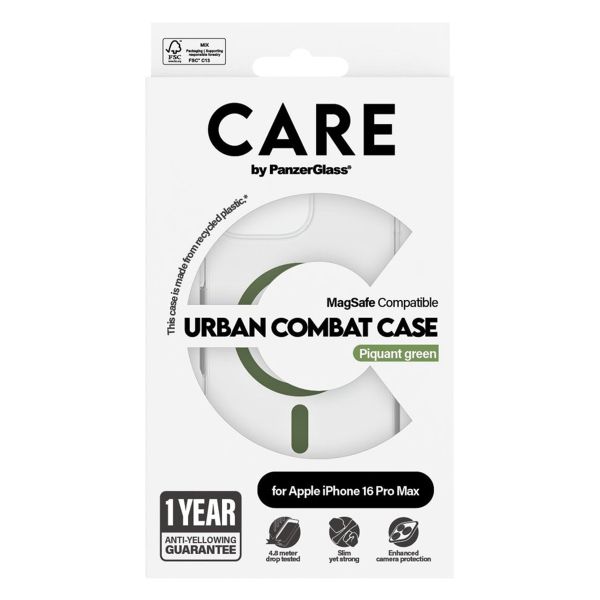 PanzerGlass CARE Urban Combat Case MagSafe iPhone 16 Pro Max - Transparant / Groen