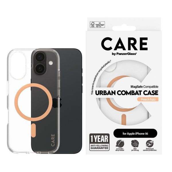 PanzerGlass CARE Urban Combat Case MagSafe iPhone 16 - Transparant / Peach