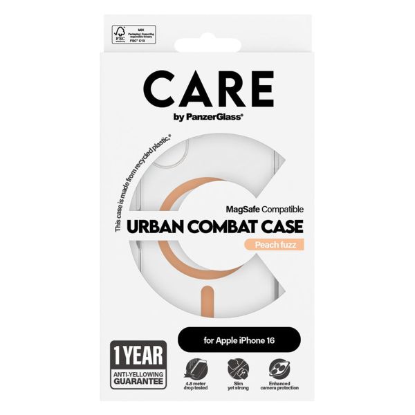 PanzerGlass CARE Urban Combat Case MagSafe iPhone 16 - Transparant / Peach