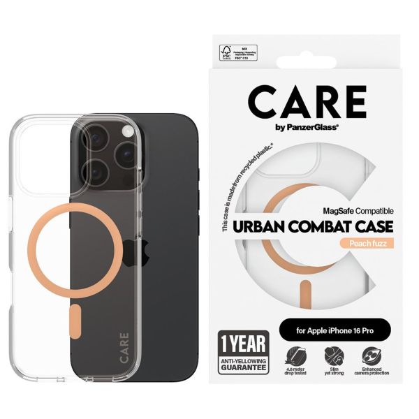 PanzerGlass CARE Urban Combat Case MagSafe iPhone 16 Pro - Transparant / Peach