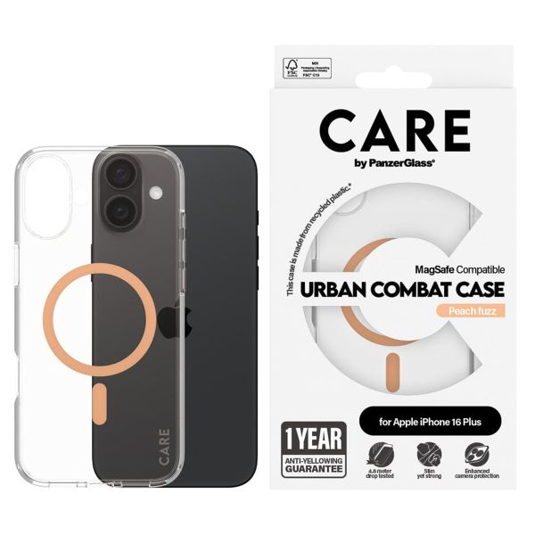 PanzerGlass CARE Urban Combat Case MagSafe iPhone 16 Plus - Transparant / Peach