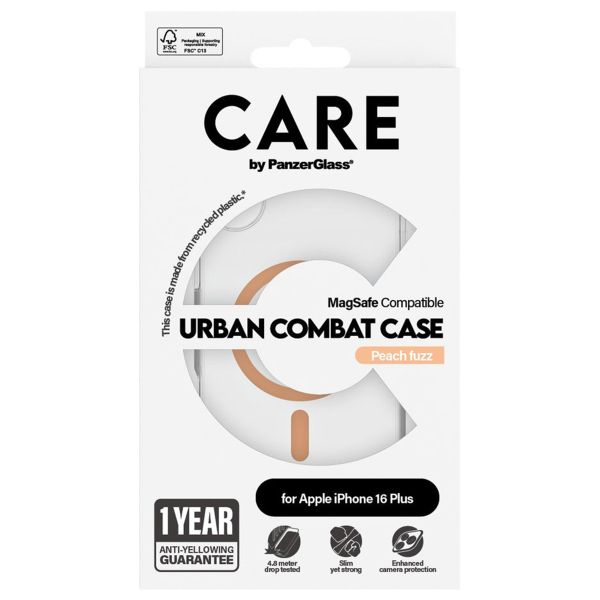 PanzerGlass CARE Urban Combat Case MagSafe iPhone 16 Plus - Transparant / Peach