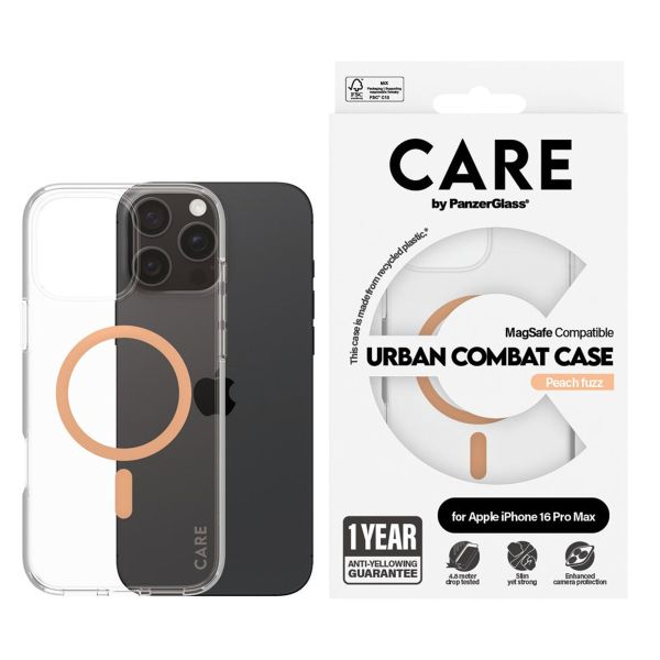 PanzerGlass CARE Urban Combat Case MagSafe iPhone 16 Pro Max - Transparant / Peach