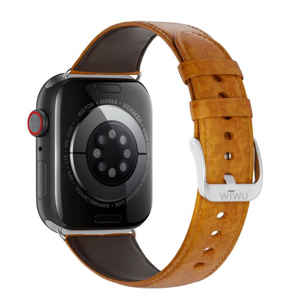 WiWu Vintage "Crazy Horse" lederen band Apple Watch Series 1-10 / SE / Ultra (2) - 42/44/45/46/49 mm - Lichtbruin