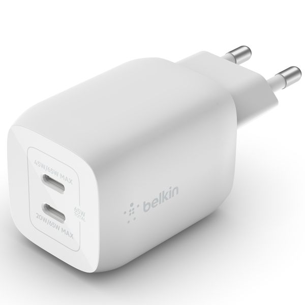 Belkin Boost↑Charge™ GaN Pro Adapter 2 poorts met USB-C kabel - USB-C - 65W - Wit