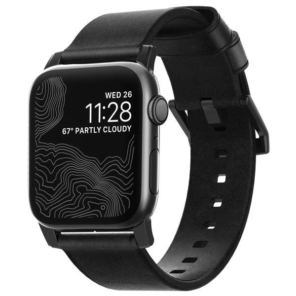 Nomad Modern Band van leder Apple Watch Series 1-10 / SE / Ultra (2) - 42/44/45/46/49 mm - Zwart/Zwart