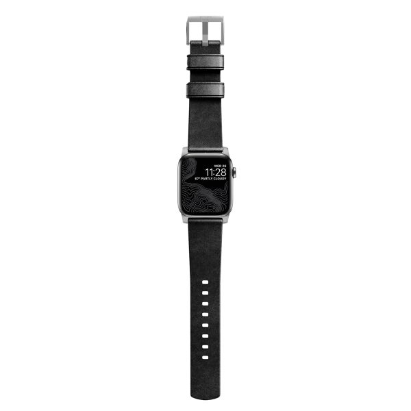 Nomad Modern Band van leder Apple Watch Series 1-10 / SE / Ultra (2) - 42/44/45/46/49 mm - Zwart/Zilver