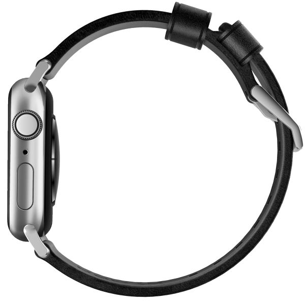 Nomad Modern Band van leder Apple Watch Series 1-10 / SE / Ultra (2) - 42/44/45/46/49 mm - Zwart/Zilver