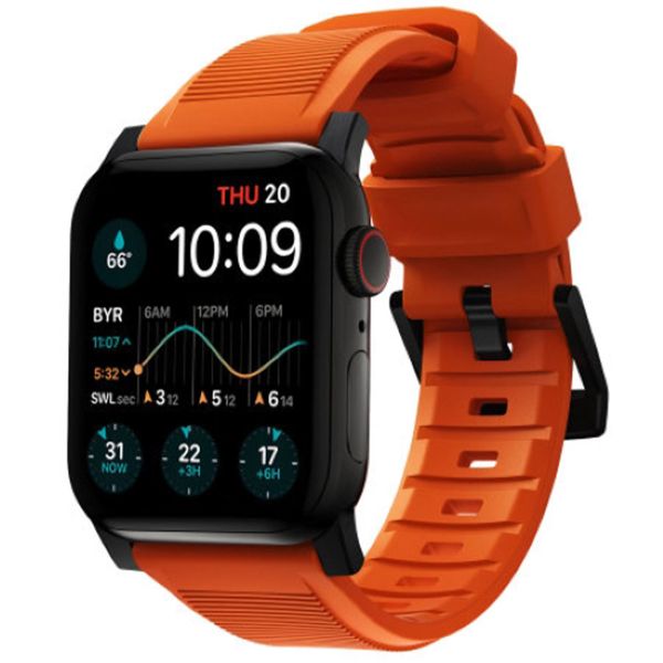 Nomad Rugged band FKM Apple Watch Series 1-10 / SE / Ultra (2) - 42/44/45/46/49 mm - Zwart/Oranje