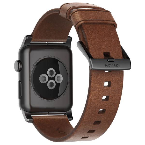 Nomad Modern Band van leder Apple Watch Series 1-10 / SE / Ultra (2) - 42/44/45/46/49 mm - Bruin/Zwart